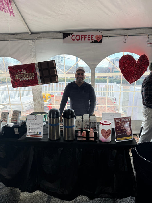 SipSation Coffee Co. at the Fairfax Chocolate Lovers Festival 2025, serving Mexican Chocolate and Quiet Bali Retreat blends. Specialty-grade, small-batch roasted coffee, sustainably sourced through the Trees for Education program.